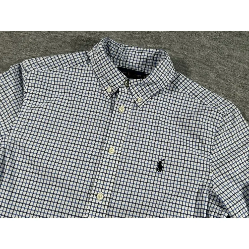 Ralph Lauren Natural Stretch Shirt Boys Large 14-16 Plaid Long Sleeve Cotton